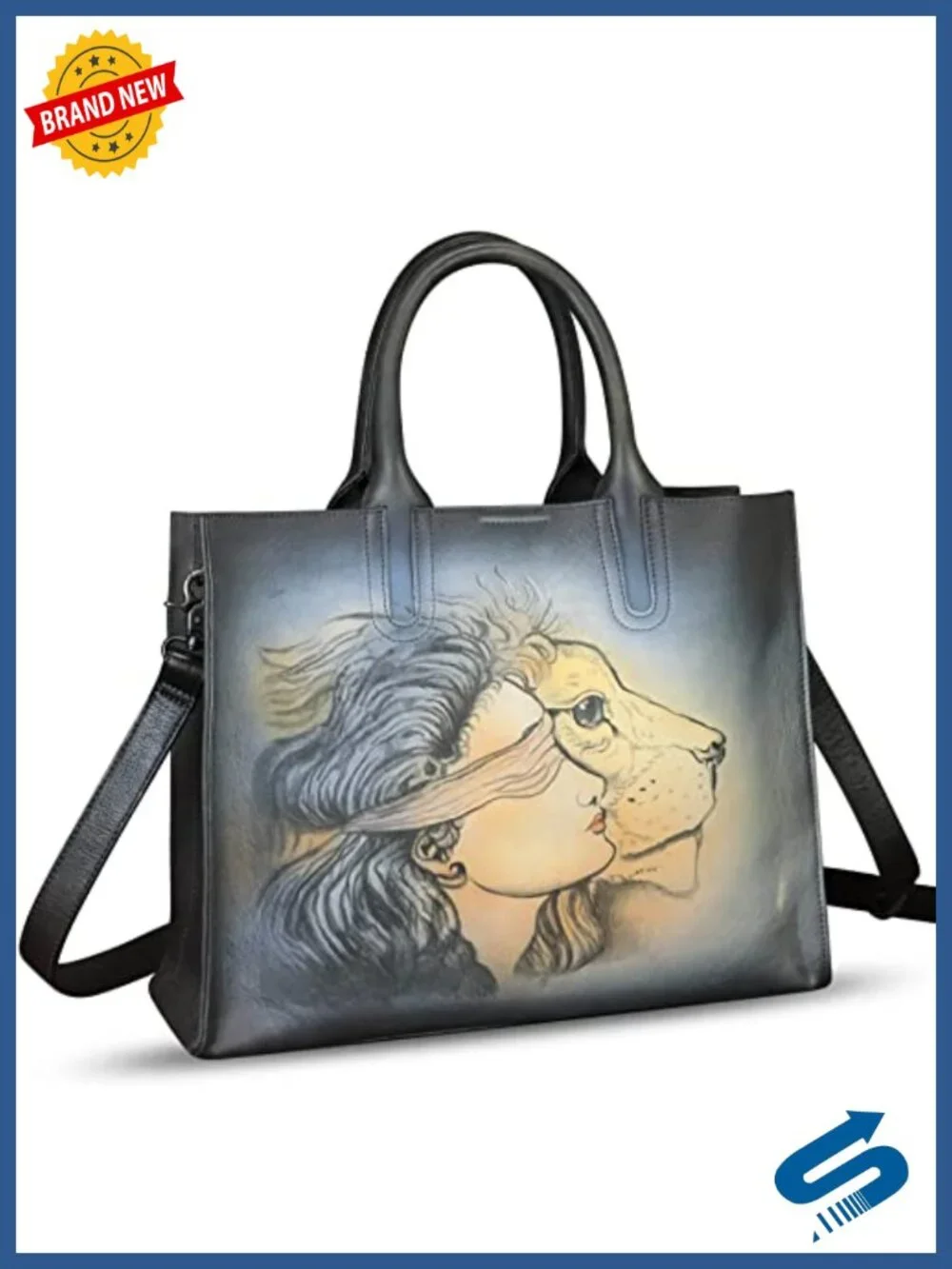 Genuine Leather Hand Painted Top Handle Satchel Handbag Crossbody Work Tote